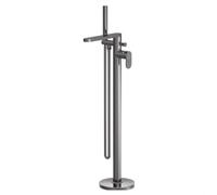 Balterley Modern Freestanding Round Bath Shower Mixer Tap With Fluted Lever Handle And Kit - Brushed Pewter