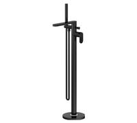 Balterley Modern Freestanding Round Bath Shower Mixer Tap With Fluted Lever Handle And Kit - Matt Black