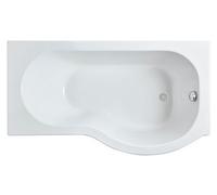 Balterley 1500 x 850mm P Shape Shower Bath with Legs, Single Ended Gloss White Soaking Shower Bath, Acrylic Baths for Bathrooms, Right Hand Round with Wider End, Adjustable Leg Set (White)