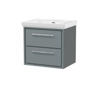 Balterley Modern Wall Hung 2-Drawer Bathroom Vanity, Fireclay Basin, Grey, 600mm in Grey Balterley Grey