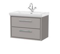 Balterley Modern Wall Hung 2-Drawer Bathroom Vanity, Fireclay Basin, Grey, 800mm in Grey Balterley Grey