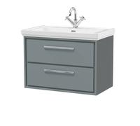 Balterley Modern Wall Hung 2-Drawer Bathroom Vanity, Fireclay Basin, Grey, 800mm in Grey Balterley Grey