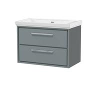 Balterley Modern Wall Hung 2-Drawer Bathroom Vanity, Fireclay Basin, Grey, 800mm in Grey Balterley Grey