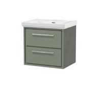 Balterley Modern Wall Hung 2-Drawer Bathroom Vanity With Fireclay Basin, Fern Green, 600mm