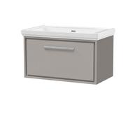 Balterley Modern Wall Hung Single Drawer Bathroom Vanity With Fireclay Basin, Pebble Grey, 800mm