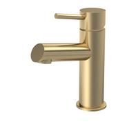 Balterley Bathroom Sink Taps, Mono Basin Mixer Tap with Push Button Waste, Single Lever Temperature Control Bathroom Tap, Round Body, Round Spout Taps - 52 x 149 x 166mm (Brushed Brass)