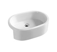 Balterley 570mm Countertop Vessel Bathroom Sink, Semi Recessed Ceramic Oval Bowl Bathroom Wash Basin Sink with Overflow, No Tap Hole, Countertop Basin Sinks for Cloakroom - 570 x 405 x 185mm (White)
