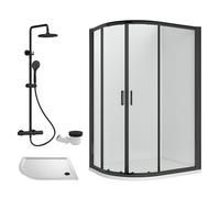 Balterley Offset Left Quadrant Tray Round Shower Waste White Black 1000x 800mm Balterley White
