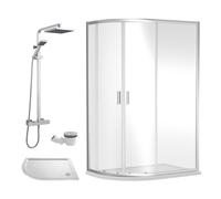 Ruwa Shower Enclosure Bundle - Offset Left Quadrant, Tray, Square Shower & Waste - White/Chrome - 1000mm x 800mm - Balterley