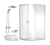 Ruwa Shower Enclosure Bundle - Offset Left Quadrant, Tray, Square Shower & Waste - White/Chrome - 1200mm x 800mm - Balterley