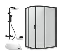 Ruwa Shower Enclosure Bundle - Offset Left Quadrant, Tray, Square Shower & Waste - White/Black - 1000mm x 800mm - Balterley