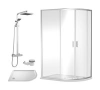 Balterley Offset Quadrant Shower Enclosure, Offset Quadrant Tray, Waste & Thermostatic Shower Kit, 6mm Toughened Safety Glass Door, Bar Handle Sliding Glass Door, Square Showerhead & Handset (Chrome)