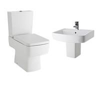 Compact Semi Flush to Wall Toilet Cistern Seat Basin Semi Pedestal Balterley White One Size