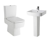 Balterley Optic Square Suite: Toilet with Soft-Close Seat & 520mm Basin Pedestal in White Balterley White