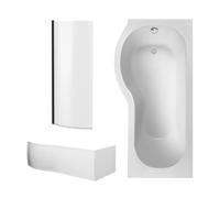 Balterley P Shape 1700x850 Left Hand Bath with Panel & Black Curved Screen in White Balterley White