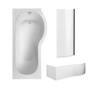 Balterley P Shape 1700x850 Right Hand Bath with Panel & Black Bath Screen in White Balterley White