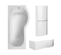 Balterley P Shape 1700x850 Right Hand Shower Bath Set - Panel, Screen in White Balterley White