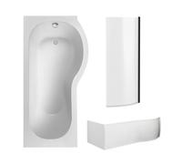 P Shape 1700x850 Right Hand Shower Bath Set - P Shape Front Panel, Black Bath Screen & Leg Set