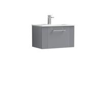Retro 1 Drawer Wall Hung Vanity Unit with Minimalist 1 Tap Hole Ceramic Basin - 600mm - Satin Grey - Balterley