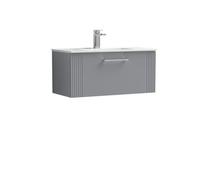 Balterley Partial Fluted 1 Drawer Wall Hung Vanity Unit With 1 Tap Hole Minimalist Basin - 800mm - Satin Grey