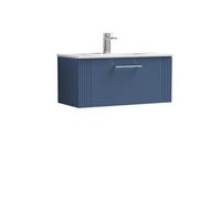 Balterley Partial Fluted 1 Drawer Wall Hung Vanity Unit With 1 Tap Hole Minimalist Basin - 800mm - Satin Blue