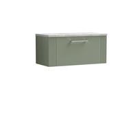 Balterley Partial Fluted 1 Drawer Wall Hung Vanity Unit With Bellato Grey Laminate Worktop - 800mm - Satin Green