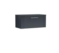 Partial Fluted 1 Drawer Wall Hung Vanity Unit with Colour Coordinating Worktop - 800mm - Satin Soft Black