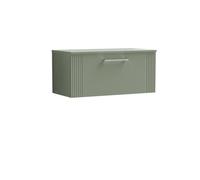 Partial Fluted 1 Drawer Wall Hung Vanity Unit with Colour Coordinating Worktop - 800mm - Satin Green
