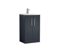Partial Fluted 2 Door Floor Standing Vanity Unit with 1 Tap Hole Curved Basin- 500mm - Satin Dark Grey
