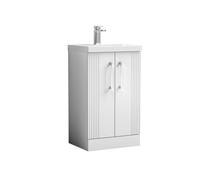 Balterley Partial Fluted 2 Door Floor Standing Vanity Unit With Mid-Edge 1 Tap Hole Ceramic Basin - 500mm - Satin White