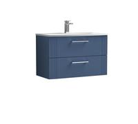 Partial Fluted 2 Drawer Wall Hung Vanity Unit with 1 Tap Hole Curved Basin- 800mm - Satin Blue