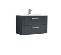 2 Drawer Wall Hung Vanity Unit with Curved Basin Soft Black 800mm Balterley Black One Size