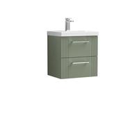 Partial Fluted 2 Drawer Wall Hung Vanity Unit with 1 Tap Hole Thin-Edge Basin- 500mm - Satin Green