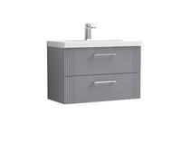 Partial Fluted 2 Drawer Wall Hung Vanity Unit with 1 Tap Hole Thin-Edge Basin- 800mm - Satin Grey