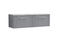 Balterley Partial Fluted 2 Drawer Wall Hung Vanity Unit With Bellato Grey Laminate Worktop - 1200mm - Satin Grey
