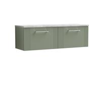 Partial Fluted 2 Drawer Wall Hung Vanity Unit with Bellato Grey Laminate Worktop - 1200mm - Satin Green