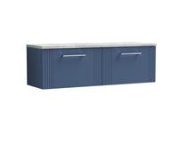 Balterley Partial Fluted 2 Drawer Wall Hung Vanity Unit With Bellato Grey Laminate Worktop - 1200mm - Satin Blue