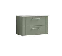 Balterley Partial Fluted 2 Drawer Wall Hung Vanity Unit With Bellato Grey Laminate Worktop - 800mm - Satin Green