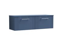 Balterley Partial Fluted 2 Drawer Wall Hung Vanity Unit With Colour Coordinating Laminate Worktop - 1200mm - Satin Blue