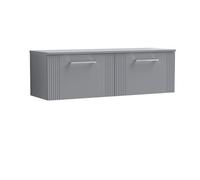 Partial Fluted 2 Drawer Wall Hung Vanity Unit with Colour Coordinating Worktop - 1200mm - Satin Grey