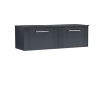 Partial Fluted 2 Drawer Wall Hung Vanity Unit with Colour Coordinating Worktop - 1200mm - Satin Soft Black