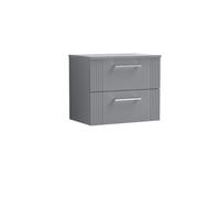 Balterley Partial Fluted 2 Drawer Wall Hung Vanity Unit With Colour Coordinating Worktop - 600mm - Satin Grey