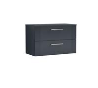 Partial Fluted 2 Drawer Wall Hung Vanity Unit with Colour Coordinating Worktop - 800mm - Satin Soft Black