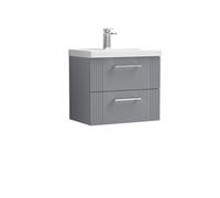 Retro 2 Drawer Wall Hung Vanity Unit with Mid-Edge 1 Tap Hole Ceramic Basin - 600mm - Satin Grey - Balterley