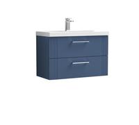 Balterley Partial Fluted 2 Drawer Wall Hung Vanity Unit With Mid-Edge 1 Tap Hole Ceramic Basin - 800mm - Satin Blue