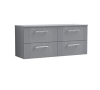 Partial Fluted 4 Drawer Wall Hung Vanity Unit with Colour Coordinating Worktop - 1200mm - Satin Grey