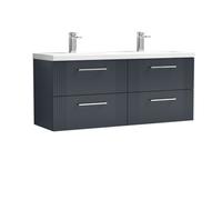 Balterley Wall Hung 4 Drawers Vanity Unit- 2 Ceramic Basin 1200mm, Satin Dark Grey Balterley Grey