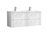 Balterley Wall Hung 4 Drawers Vanity Unit- 2 Polymarble Basin 1200mm, Satin White Balterley White