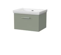 Balterley Pershall Contemporary Wall Hung 1 Drawer Vanity Unit With Traditional 0 Tap Hole Fireclay Basin, 600mm, Reed Green