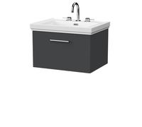 Balterley Pershall Contemporary Wall Hung 1 Drawer Vanity Unit With Traditional 3 Tap Hole Fireclay Basin, 600mm, Dark Grey